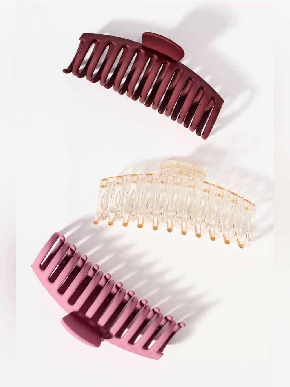 NWT Anthropologie Claw Hair Clips, Set of 3, Pink Burgundy